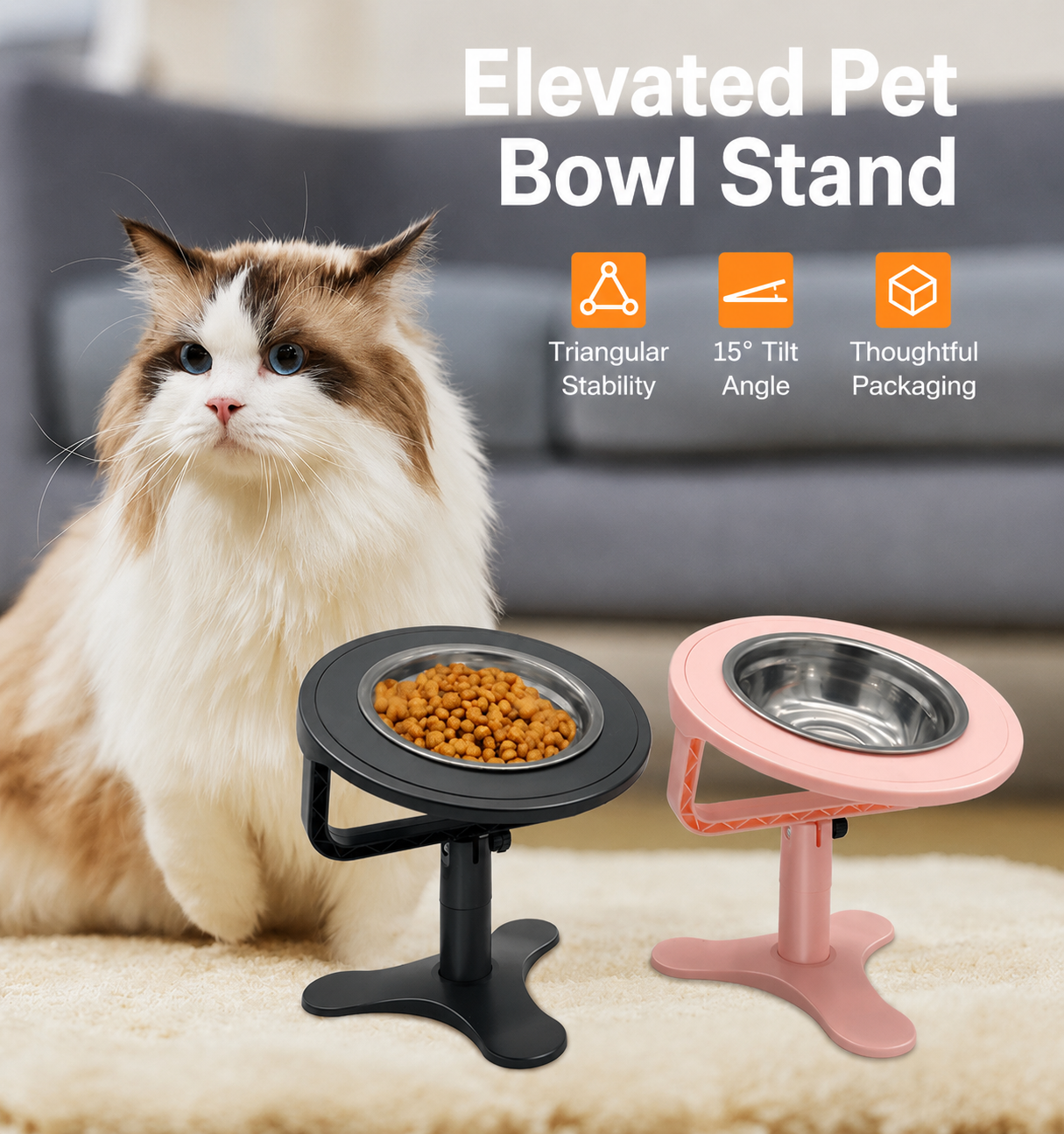 Yyoupet Elevated Pet Bowl Stand — Adjustable Height Raised Feeder for Cats & Small Dogs